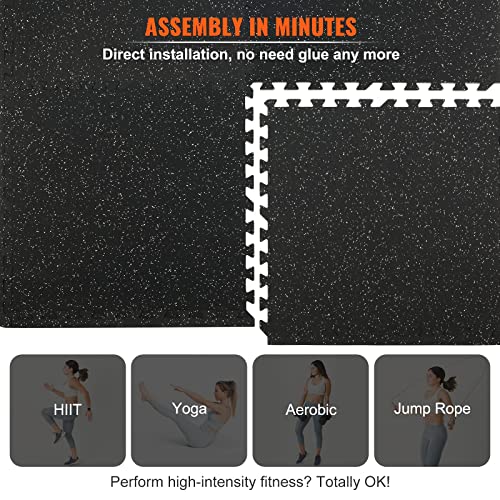 VEVOR 0.56Inch 24sq.ft 6 Tiles Gym Flooring for Home Gym, Rubber Top with High Density EVA Foam, 25 x 25In Gym Floor Exercise Equipment Mats, Interlocking Gym Mats, Puzzle Workout Mats, Black & Gray | Rubber Top with High Density EVA Foam, 25 x 25 in Floo