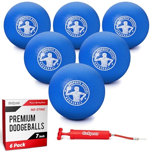 GoSports Inflatable Dodgeballs - Choose 5 Inch or 7 Inch No Sting Balls - Set of 6 Includes Ball Pump & Mesh Bag - color: 7" Balls 6 Pack - Blue