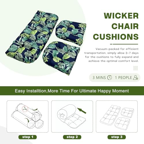 Wicker Chair Cushions Set, 2 U-Shaped Cushions & 1 Loveseat, Waterproof Outdoor Loveseat Cushion for Patio Furniture, Settee Bench Pad All Weather,Greenleaf - color: Greenleaf