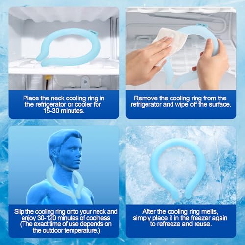 Neck Cooling Tube with Cold Insulated Bag,Neck Cooler Wraps,Reusable 18℃/64℉ Ice Neck Ring Wearable Body Cooling Products for Summer (Blue*2) - color: Blue*2