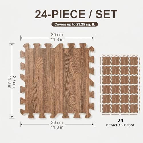 24 Pack EVA Interlocking Foam Floor Tiles, 11.8"x11.8"x0.4" Protective Gym Flooring Mats, Non-Slip Puzzle Exercise Mat for Home Gym, Garage, Playroom, Aerobic Bike - color: Dark Brown