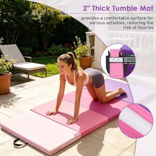 Gymnastics Mat, 3FTx6FT / 4FTx8FT 2" Thick Folding Kids' Gymnastic Tumbling Mat for Home Gym Exercise & Play - color: 3x6FT-Pink Gradient