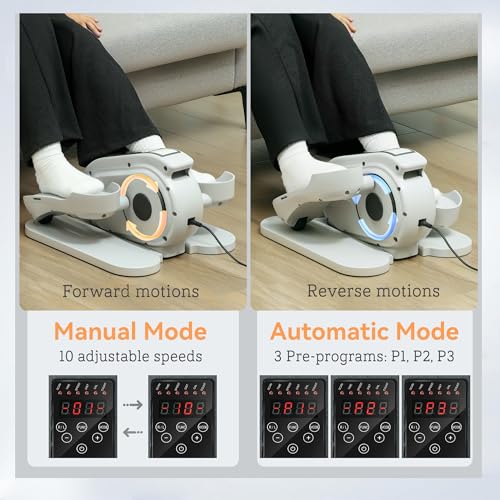 Soozier Under Desk Elliptical Machine for Seniors with Manual & Auto Mode | Electric Ellipse Leg Exerciser while Sitting, Massage Pedal, Remote Control, 10 Adjustable Speeds, Quiet, Portable