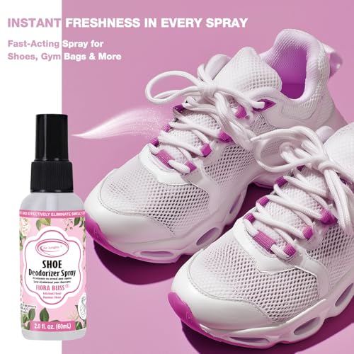 Air Jungles Shoe Deodorizer Spray 2 Oz 2-Pack, Flora Bliss Odor Eliminator | Travel Size, Up To 300 Sprays Each, Smell Remover Footwear Freshener For Sneaker, Boot, Locker & Gym Bag