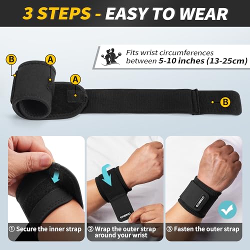 CAMBIVO 2 Pack Wrist Brace for Carpal Tunnel with wraps, Black | Wrist Support, Adjustable Wrist Wraps for Weightlifting, Tendonitis, Pain Relief, Sleeping, Night, Gym, Neoprene, Both Hands - color: Black