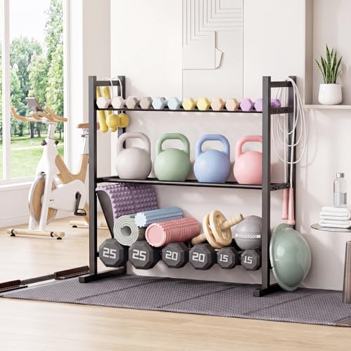 Goplus 3-Tier Dumbbell Rack, 529LB Capacity Heavy-Duty Adjustable Weight Rack Stand for Home Gym, Space-Saving Metal Dumbbell Storage Organizer for Kettlebells, Weight Plates