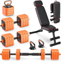 Rendpas 4-in-1 Adjustable Dumbbell Set with Foldable Weight Bench, Convert to Barbell Kettlebell Push-Up Stand, 800LBS Bench 10 Angles Incline Decline Flat, Home Gym Weight Set - color: Orange, size: 85LB Dummbell Set & Adjustable Bench