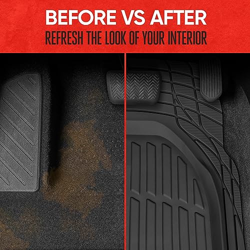 Motor Trend -2 Piece Front Car Floor Mats- Black FlexTough Contour Liners-Deep Dish Heavy Duty Rubber Floor Mats for Car SUV Truck & Van-All Weather Protection, Universal Trim to Fit - color: Black, style: 2pc Front Mats