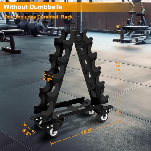 Dumbbell Rack 5 Tier with Wheels(Dumbbells not included),A-Frame Metal Dumbbell Holder with Handle,Multilevel Weight Storage for Dumbbells,Tree Shape Compact Weight Rack/Holder,Perfect for Home Gym