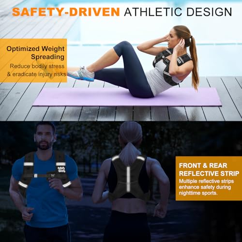 Weighted Vest for Men Women (20lb 16lb 12lb 8lb), Reflective Weighted Vest for Walking, Running, Workout & Fitness, Strength Training, Adjustable Buckles with Detachable Bag - size: 8 lbs