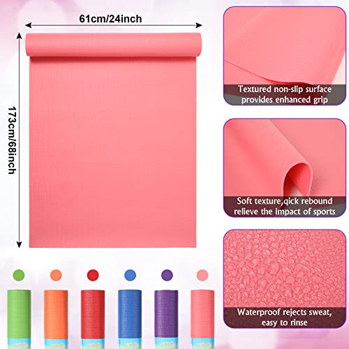 Amylove 12 Pieces Yoga Mats Bulk 68x24x0.12 Inch Exercise Non Slip Fitness Workout Mats for Women Men Home Workout Gym Yoga - color: Colorful