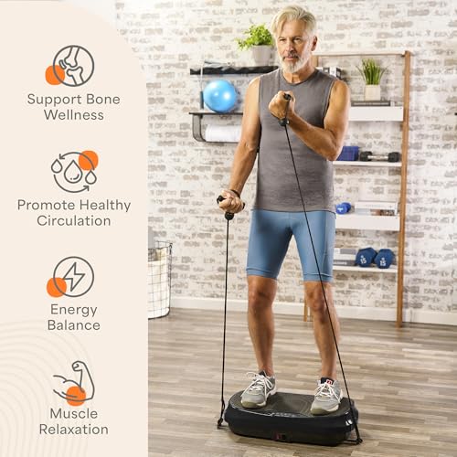 Lifepro Waver Mini Vibration Plate Exercise Machine with Resistance Bands | Compact Design, 99 Speed Levels, 10 Presets, Non-Slip Surface — Vibration Plate for Lymphatic Drainage, Full Body Workout - color: Black
