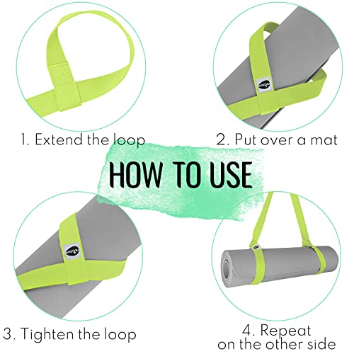 TECEUM Yoga Mat Strap – Extra Soft & Thick Cotton Carrier for All Mats | Adjustable Skin-friendly & Non-Slip Mat Holder Sling in 30+ Colors [Mat Not Included] - color: Bright Green, size: 64 IN