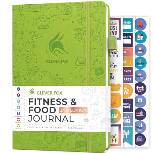 Clever Fox Fitness & Food Journal, Workout Planner, 5.8"x8.3" Apple Green | Lasts 3 months, undated hardcover exercise & weight loss journal for women, gym, diet, meal tracker, calorie counter book - color: Apple Green, size: A5 (5.8'' x 8.3'')