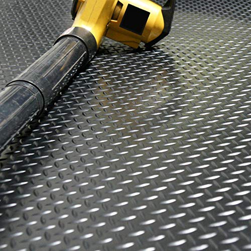 Rubber-Cal Diamond-Plate Rubber Flooring Roll - 3 mm x 4 ft x 9 ft Roll - Black - size: 108"L x 48"W x 0.1"Th