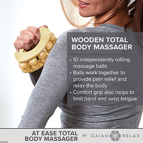 Gaiam Relax Massage Ball Roller, Handheld Wooden Tool | Wooden Massage Ball Roller | Total Body Tension, Relaxation & Stress Relief | Ergonomic Design | Home & Office Use