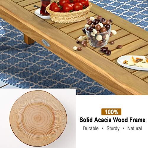 Tangkula 52 Inches Acacia Wood Outdoor Bench, Wood Bench for Dining Room Entryway Poolside Garden, Patio Backless Dining Bench with Slatted Seat, Ideal for Outdoors & Indoors - size: 52"