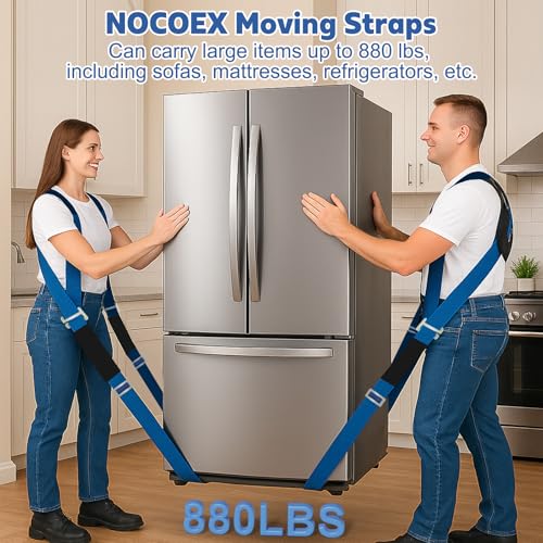 NOCOEX Moving Straps for Heavy Object - 2-Person Lifting and Moving System with Soft Back Pad - Shoulder Lifting Straps for 2 Movers to Easy & Safe Carry Furniture Appliance Mattresse Up to 880lbs - color: Blue