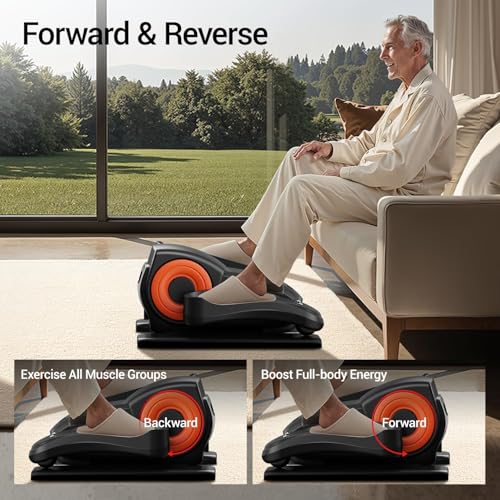 Under Desk Elliptical Machine Seated Pedal Exerciser | Quiet Leg Exerciser While Sitting, Mini Portable Leg Exercise Machine with Remote, Adjustable 12-Speeds, Manual & Auto Mode - color: Orange-Black