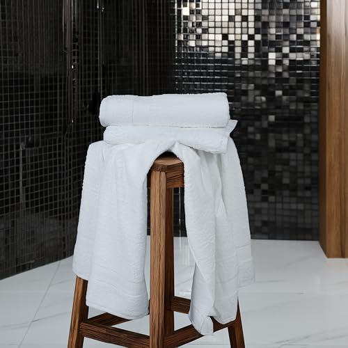 Commercial Bulk Pack of 12 Small Bath Towels – 100% Cotton Terry 24" x 46" – Ideal for Hotels, Salons, Gyms, Spas & Institutional Use – White - color: White, size: 24"x46" - PK 12