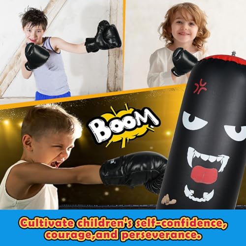 Children's Independent Punching Bag Inflatable Boxing Bag Set with Gloves and air Pump, Designed for 4-12 Years Old, Safe Decompression, The First Choice for Sports Toys, Great Value Gift