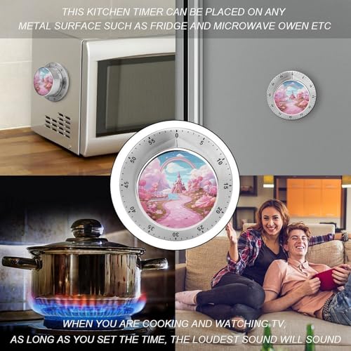 Pink Candy Land Stainless Steel Timer, Kitchen Timer with Magnetic Base, Countdown Timers for Gym, Office, Cooking, Baking, Jogging