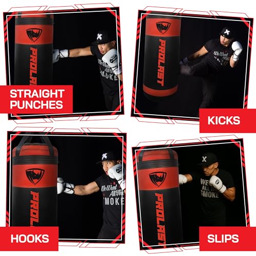 4Ft XL 135Lb Heavy Punching Kicking Bag for Adults, Boxing, MMA, Martial Arts, Muay Thai, Strength Training Equipment, Special Edition Rhino Logo - color: Red / Black, style: Filled