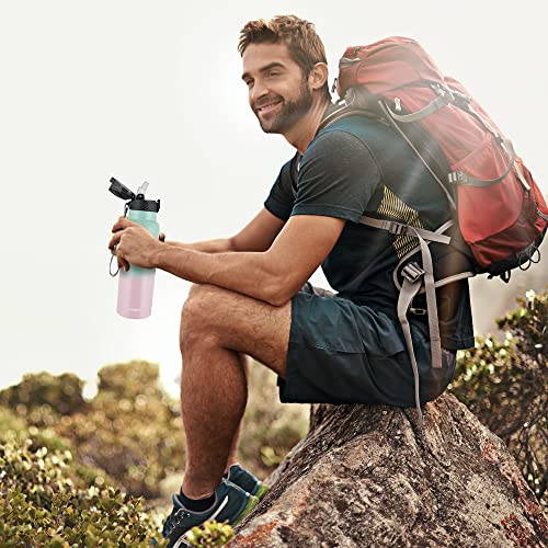 Han's Bottle Sports Water Bottle - 24 Oz, Straw Lid, Leak Proof, Vacuum Insulated Stainless Steel, Double Walled, Thermo Mug,Bubble Gum - color: Bubble Gum, size: 24 Ounces