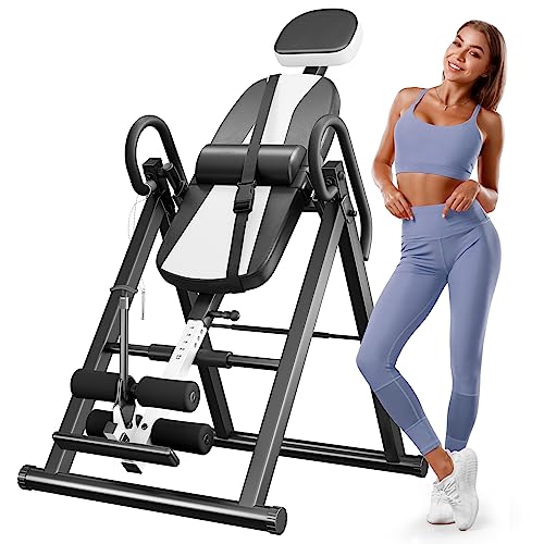 YOLEO Gravity Inversion Table for Back Pain Relief 2026 New Inversion Table w/Lumbar Support Easy to Assemble Back Stretcher Machine 300 lbs - color: White