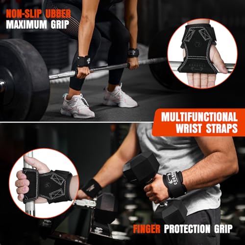 Weight Lifting Wrist Straps, Gym Straps Weight Lifting for Deadlift and Powerlifting, Double Layer Leather Wrist Wraps with Padded Cushion Wrist Loop, Weightlifting Grips for Men and Women - color: Black
