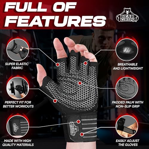 Bear Grips Weight Lifting Gloves for Men & Women | Half Finger Lifting Gloves | Full Finger Workout Gloves for Men | No Finger Exercise Gloves l Compression Weightlifting Gloves | Gym Gloves for Men - color: Armor Black-Half Finger, size: Small