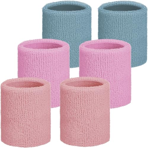 Willbond Wrist Sweatbands, Sports Sweatbands for Competition, Sweat Absorbent, for Basketball, Tennis, Football, Running and Work (Pack of 6) - color: Flesh Pink,Pink,Dark Blue