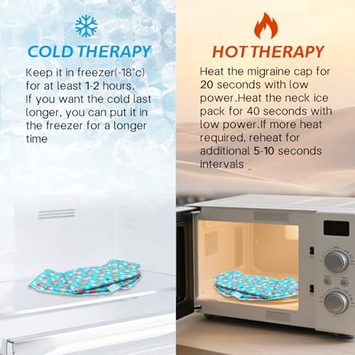 Migraine Relief Cap & Neck Ice Pack Wrap Set, Headache Relief Cap & Cervical Ice Pack, Hot and Cold Therapy for Headache, Neck & Shoulder Pain, Tension & Stress Relief, Post-Surgery Recovery