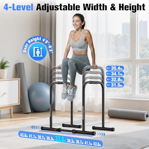 Sportsroyals Adjustable Dip Bar Station, Heavy Duty Parallette & Parallel Bars, 400LBS Stable Dip Stands for Home Gym, Calisthenics & Upper Body Workout Equipment - color: black-05