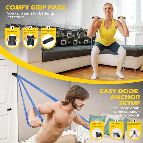 Pull Up Bands, Resistance Bands Set for Pull-Up Assistance, Exercise Bands with Door Anchor & Grip Pads for Men & Women Working Out, Physical Therapy, Muscle Training - color: Blue