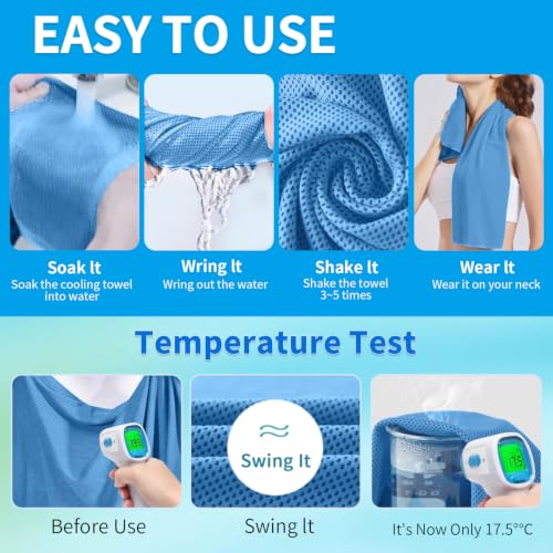 Puomue 5 Pack Cooling Towels, 40 Inches X 12 Inches, Breathable Soft Chilly Microfiber Towel for Yoga, Sport, Running, Workout, Gym, Camping and Fitness, Blue - color: Blue