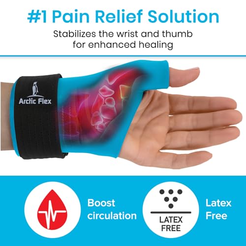 Arctic Flex Wrist & Thumb Ice Pack Wrap - Extra Strength Hot & Cold Therapy | Reusable Hand Freeze Sleeve - for Arthritis, Carpal Tunnel, Surgery, & Pain Relief (Fits Left & Right) - color: Blue, size: Large