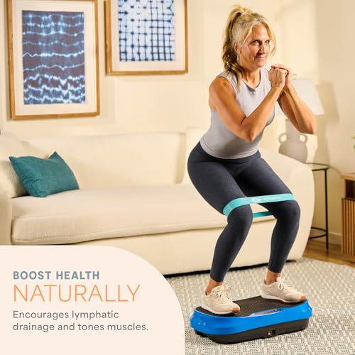Lifepro Waver Mini Vibration Plate Exercise Machine with Resistance Bands | Compact Design, 99 Speed Levels, 10 Presets, Non-Slip Surface — Vibration Plate for Lymphatic Drainage, Full Body Workout - color: Blue