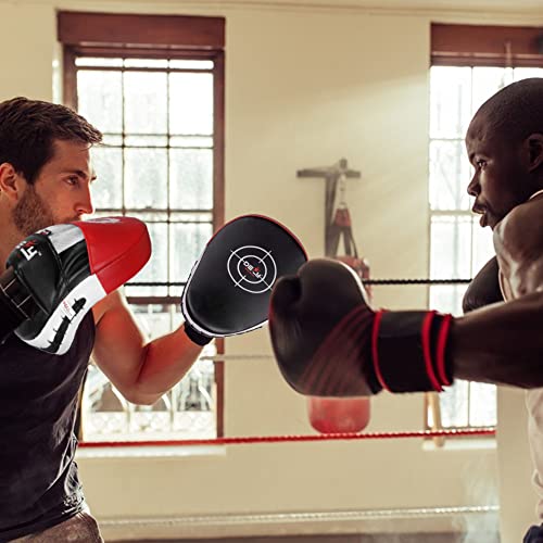 DEFY MMA Muay Thai Boxing Focus Mitts – Premium Leather Hook & Jab Punching Pads - Curved Focus Mitts for Strike & Kick Training Shield (Pair)