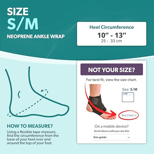 BraceAbility Neoprene Water-Resistant Ankle Brace | Compression Foot Wrap for Swimming, Running, Surfing, Diving, Exercise, Athletic Support & Protection, Sprains, Tendonitis and PTTD Pain (S/M) - size: Small/Medium (Pack of 1)