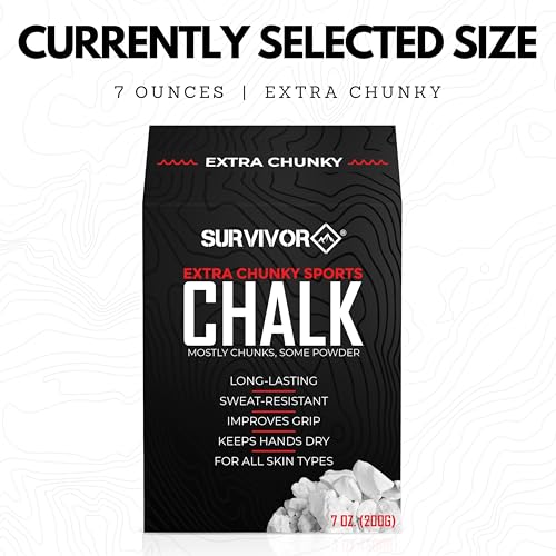 SURVIVOR Gym Chalk - Climbing Chalk, Lifting Chalk, Gymnastics Chalk - Pure Magnesium Carbonate Hand Chalk Powder, Weightlifting Chalk Gym - Rock Climbing Chalk for Weights - color: Extra Chunky, 7 OZ