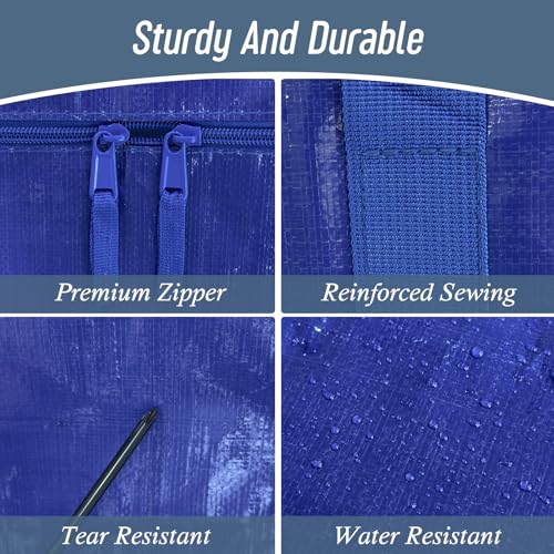12 Pack Extra Heavy Duty Large Moving Bags with Strong Zipper & Comfortable Handles, Sturdy & Durable Clothes Storage Bags Totes Bins, Packing Moving Boxes for College Supplies, Blue - color: Blue, size: 12 Pack