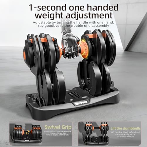 Adjustable Dumbbells Set of 2，Free Weights Dumbbells Set | Adjustable Dumbbell Set，52.5 lbs pair 105 lbs，15 in 1，for Men/Women Gym Equipment for Home Strength Training Equipment