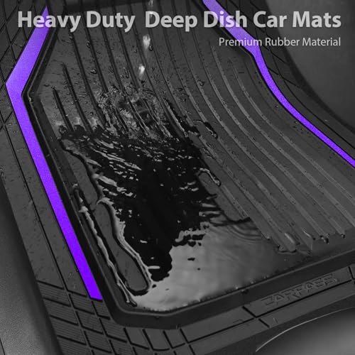 CAR PASS Heavy Duty Rubber Floor Mats for Car, Waterproof Liner Deep Dish Car Mats Full Sets, Universal Trim to Fit for SUV Truck Sedans Vans, All Weather Automotive Floor Mats 3pcs, Black Purple - color: Black Purple