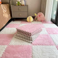 12pcs Carpet Squares Puzzle Floor Mat, Plush Interlocking Carpet Tiles, Anti Slip EVA Foam Jigsaw Floor Tiles, Build A Safe Area for Bedroom Playroom (Pink+White) - color: Pink+white