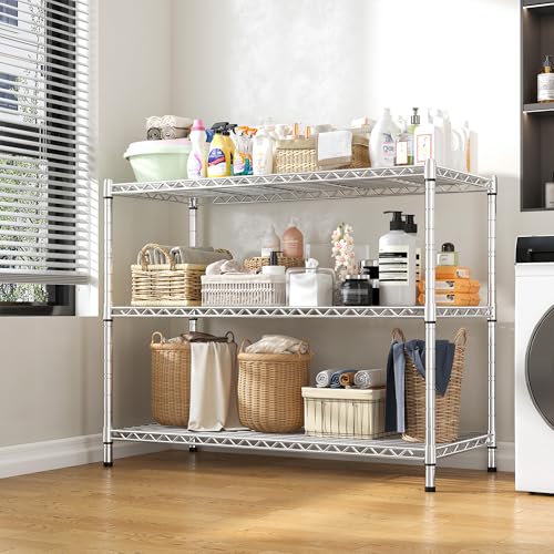 3- Shelf Metal Shelving Unit 35.6Wx14Dx36H,Adjustable Storage Shelves Heavy Duty Garage Steel Shelving for Office,Wire Rack Small Shelf for Kitchen Shelves Laundry Bathroom Pantry Closet,Chrome,2pc - size: Chrome-35.6"Wx14"Dx36"H（2P）