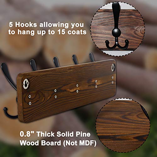 Dseap Coat Rack Wall Mounted - 24" Long 6 Tri Hooks, Heavy Duty Wooden Wall Coat Hanger Coat Hook for Clothes Hat Jacket Clothing, White and Black - color: White & Black, size: L=24"