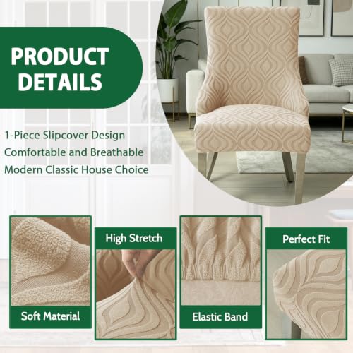 Wingback Dining Chair Covers Stretch Wing Back Side Chair Slipcover Accent Chair Cover Slipcover with Arm Chair Protector Cover for Dining Living Room (Khaki, 4PCS) - color: Peach- Khaki, size: 4 PCS