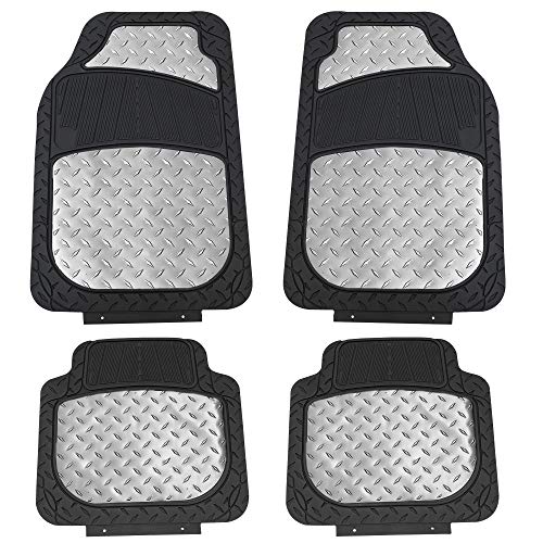 FH Group Automotive Floor Mats - Heavy-Duty Metallic Rubber Floor Mats for Cars, Universal Fit Full Set, Climaproof Floor Mats, Trimmable Floor Mats for Most Sedan, SUV, Truck Floor Mats Silver - color: Silver