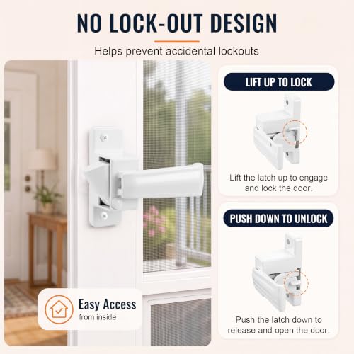 Replacement Screen Door Latch, Heavy Duty Inside Door Handle Compatible with Storm Doors Handle, Interior Latch for Screen and Storm Doors(for Non-Spring Loaded Strike C,White) - color: White, style: for Non-Spring Loaded Strike C